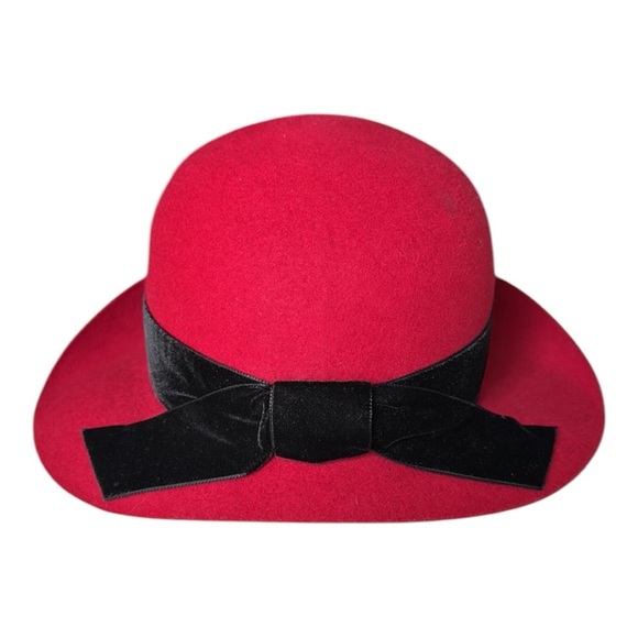 LAURA ASHLEY Vintage 80s Red Wool‎ Felt Hat Bowler Cloche UK Made Mother & Child main image 9